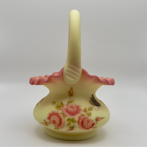 Fenton Other - FENTON Burmese Uranium Custard Basket Signed Gloria Finn Hand Painted Roses